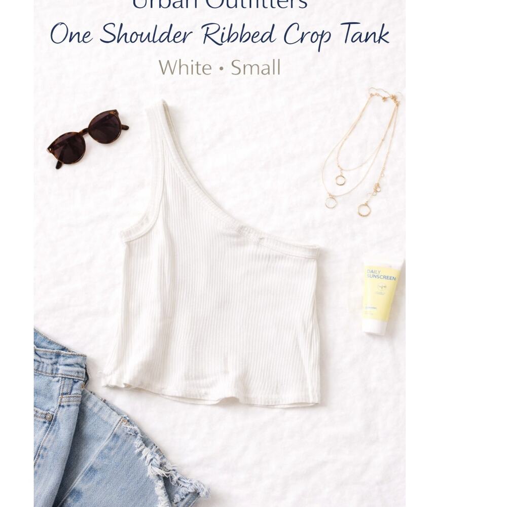 Urban Outfitters One Shoulder Ribbed Crop Tank White Small